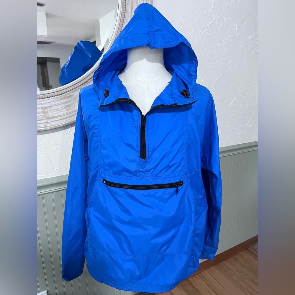 Vintage LL‎ Bean Windbreaker Jacket Men's L/XL Blue 90s Hooded Pullover Hiking